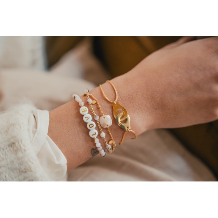 BRACELET PIERRE CARREE ROSE PALE ACIER INOXYDABLE GOLD PETIT PRIX