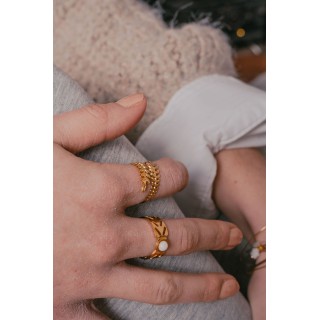 ANNEAU LARGE CISELE PIERRE BLANCHE ACIER INOXYDABLE GOLD PETIT PRIX