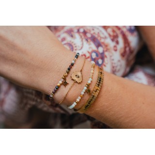 BRACELET PIERRES PERLES ET ETOILE ACIER INOXYDABLE GOLD PETIT PRIX