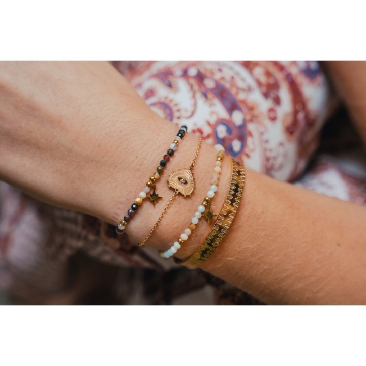 BRACELET PIERRES PERLES ET ETOILE ACIER INOXYDABLE GOLD PETIT PRIX