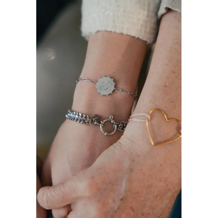 BRACELET GROSSE MAILLE PLATE ACIER INOXYDABLE SILVER PETIT PRIX