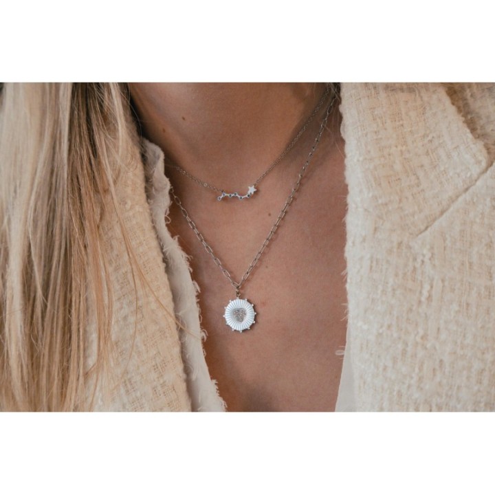 COLLIER ROND COEUR STRASS ACIER INOXYDABLE SILVER PETIT PRIX