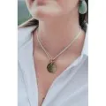 COLLIER CORDON BLANC PASTILLE RONDE ACIER INOXYDABLE GOLD PETIT PRIX