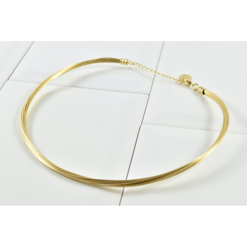 COLLIER RAS DE COU TORSADE ACIER INOXYDABLE GOLD PETIT PRIX