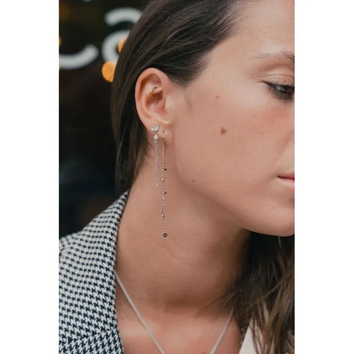 PUCE FLEUR STRASS ET CHAINETTE ACIER INOXYDABLE SILVER PETIT PRIX