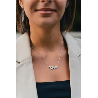 COLLIER FEUILLE STRASS ACIER INOXYDABLE SILVER PETIT PRIX