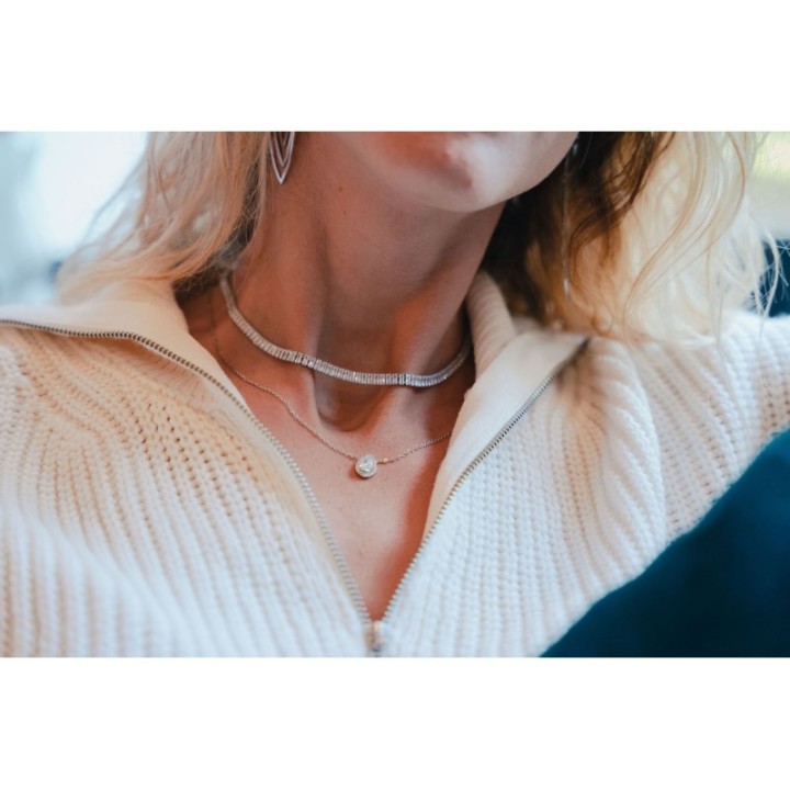 COLLIER RIVIERE DE STRASS ACIER INOXYDABLE SILVER PETIT PRIX
