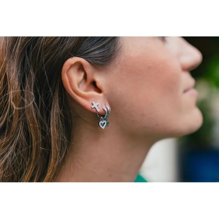 PUCE CROIX STRASS ACIER INOXYDABLE SILVER PETIT PRIX