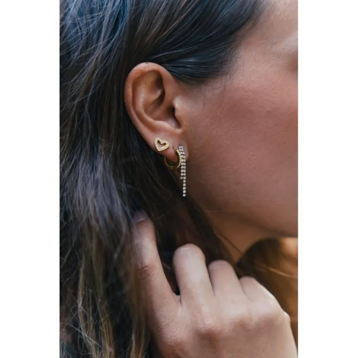PUCE DEUX CHAINETTES STRASS ACIER INOXYDABLE GOLD PETIT PRIX