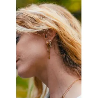 BOUCLE CHAINETTE DEUX STRASS ACIER INOXYDABLE GOLD PETIT PRIX