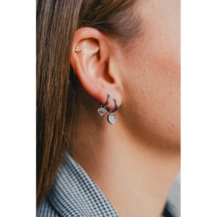 BOUCLE CREOLE CRISTAL CISELE ACIER INOXYDABLE SILVER PETIT PRIX