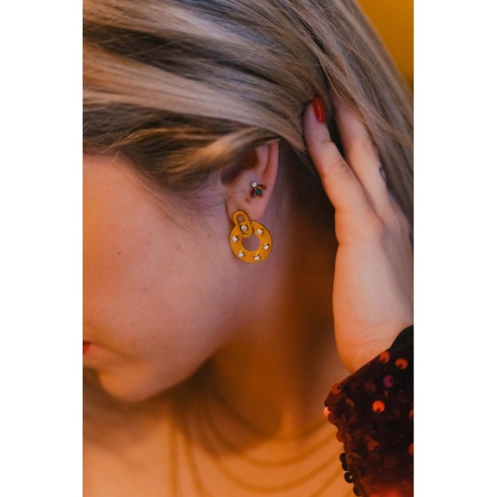 BOUCLES RONDE SIX STRASS ACIER INOXYDABLE GOLD PETIT PRIX