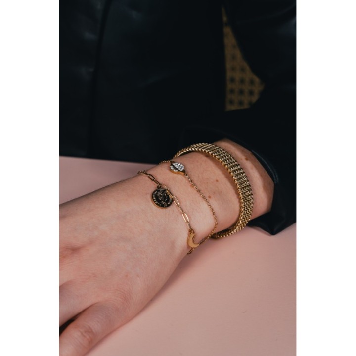 BRACELET LUNE ET MEDAILLE ACIER INOXYDABLE GOLD PETIT PRIX