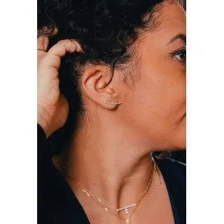 PUCE LIGNE COURBEE STRASS ACIER INOXYDABLE GOLD PETIT PRIX