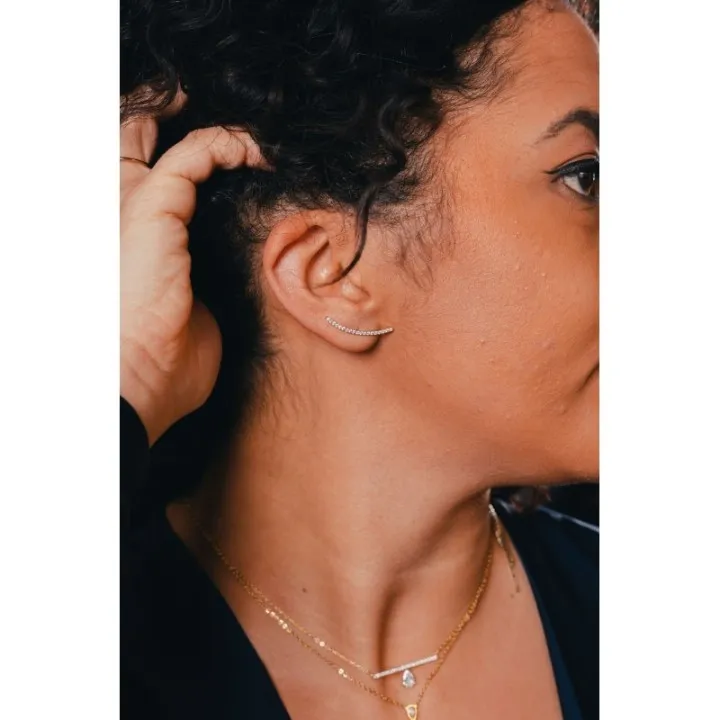 PUCE LIGNE COURBEE STRASS ACIER INOXYDABLE GOLD PETIT PRIX