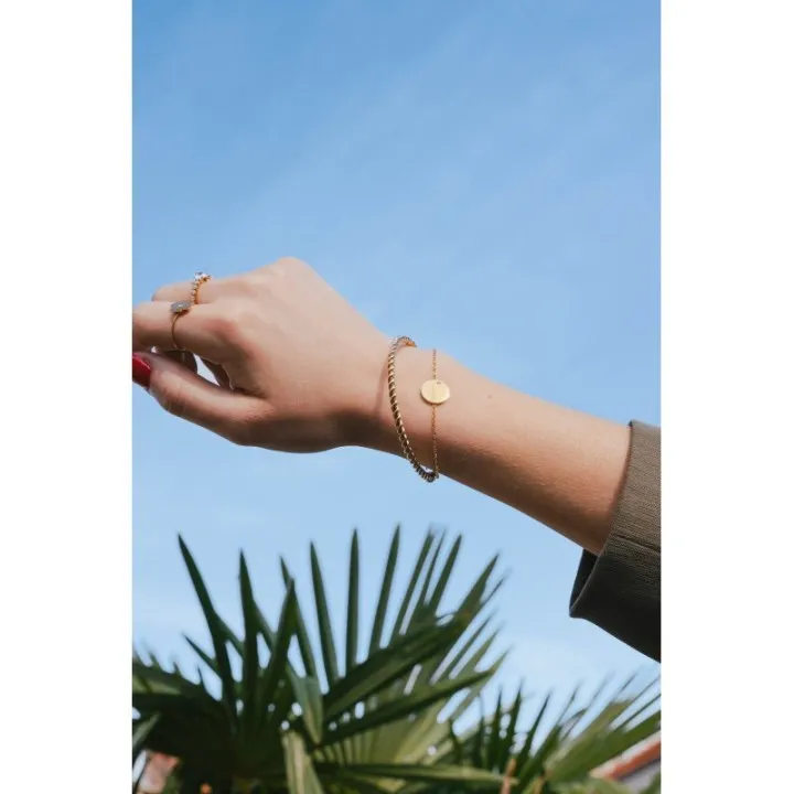 BRACELET MEDAILLON RON STRASS ACIER INOXYDABLE GOLD PETIT PRIX