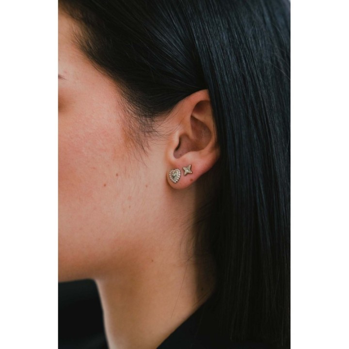 PUCE COEUR MIROIR PERLES ACIER INOXYDABLE SILVER PETIT PRIX