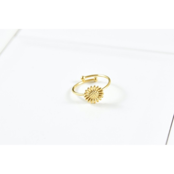 BAGUE RONDE FLEUR ACIER INOXYDABLE GOLD PETIT PRIX