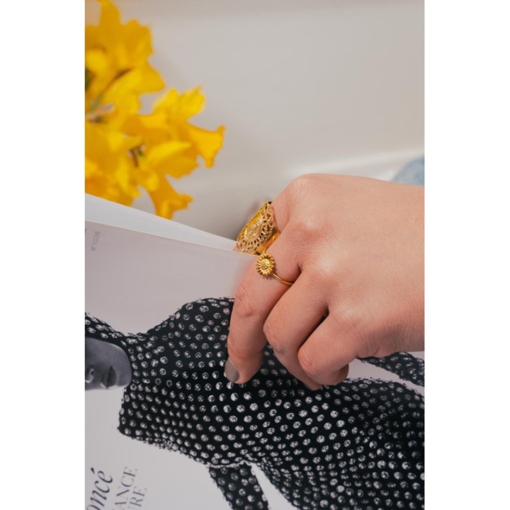 BAGUE RONDE FLEUR ACIER INOXYDABLE GOLD PETIT PRIX