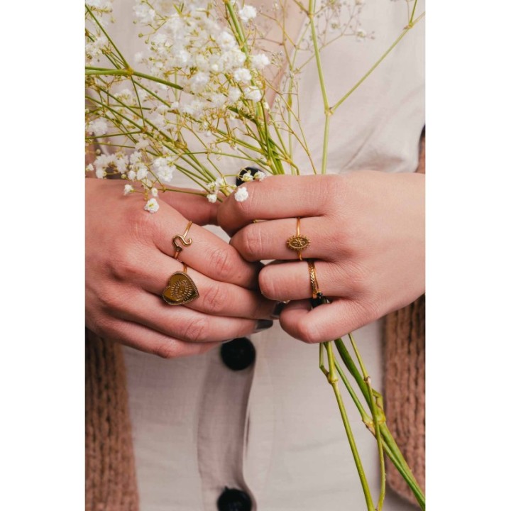 BAGUE ANNEAU FIN STRASS NOIR ACIER INOXYDABLE GOLD PETIT PRIX