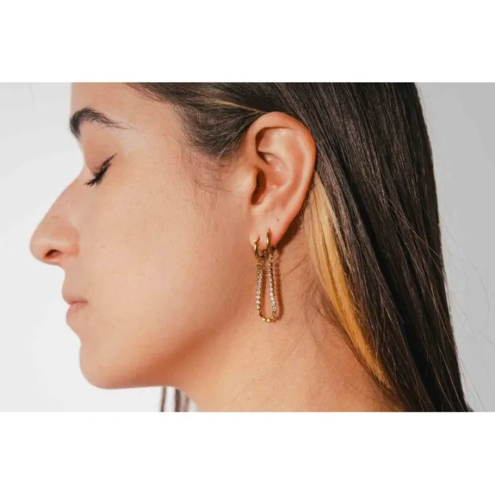 BOUCLE DOUBLE STRASS ACIER INOXYDABLE GOLD PETIT PRIX