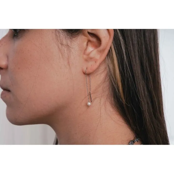 PUCE PERLE NACRE TIGE CHAINETTE ACIER INOXYDABLE SILVER PETIT PRIX