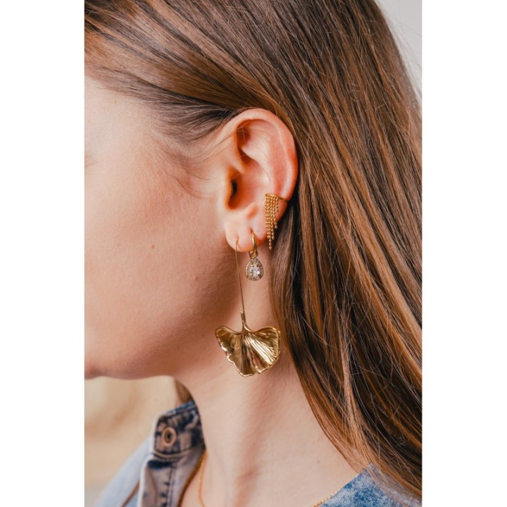 BOUCLES LONGUE FEUILLE ACIER INOXYDABLE GOLD PETIT PRIX