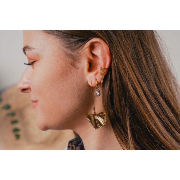 BOUCLES LONGUE FEUILLE ACIER INOXYDABLE GOLD PETIT PRIX