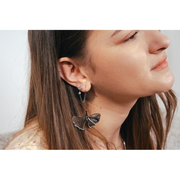 PUCE LOTUS STRASS CHAINETTE ACIER INOXYDABLE SILVER PETIT PRIX