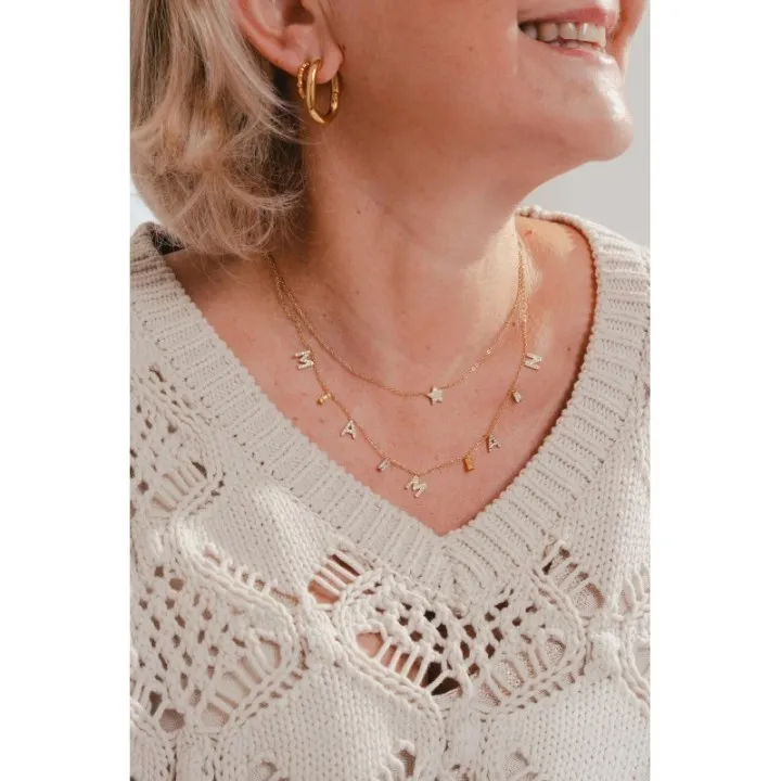 COLLIER MAMAN STRASS ACIER INOXYDABLE GOLD PETIT PRIX