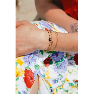 BRACELET PERLES ET OEIL NOIRS ACIER INOXYDABLE GOLD PETIT PRIX