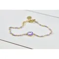 BRACELET PERLES GRIS METALLISE MEDAILLON ACIER INOX GOLD PETIT PRIX