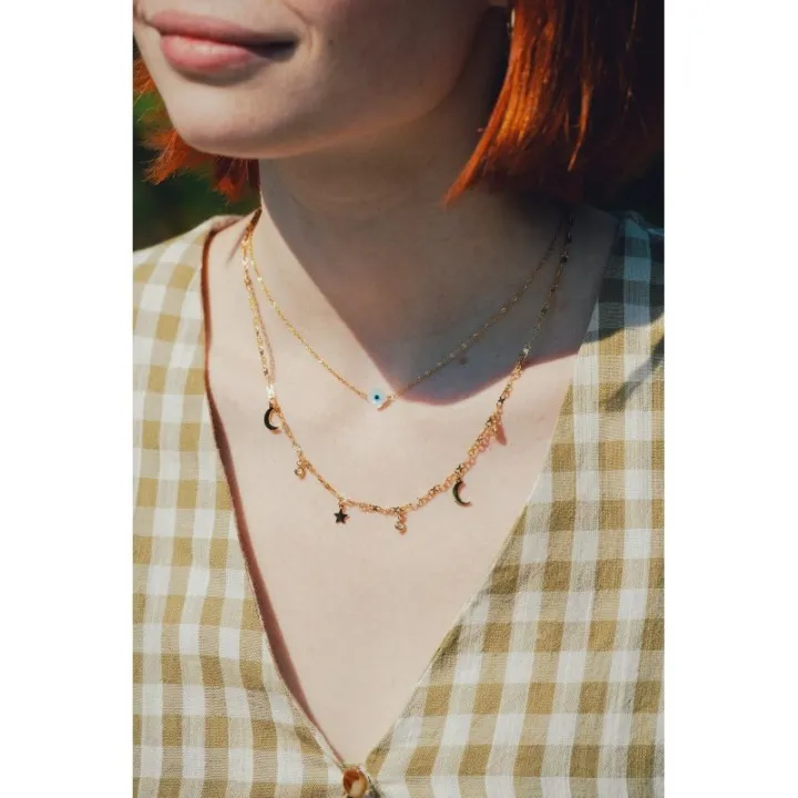 COLLIER LUNE ET STRASS ACIER INOXYDABLE GOLD PETIT PRIX