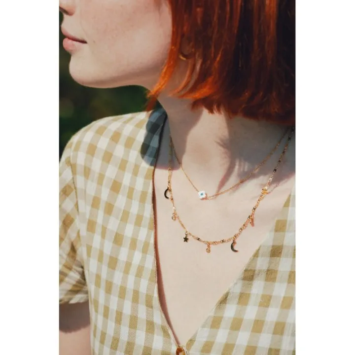 COLLIER LUNE ET STRASS ACIER INOXYDABLE GOLD PETIT PRIX