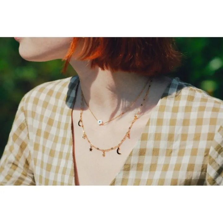 COLLIER LUNE ET STRASS ACIER INOXYDABLE GOLD PETIT PRIX