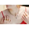 COLLIER PERLES ET OEIL BLEUS MARINE ACIER INOXYDABLE GOLD PETIT PRIX