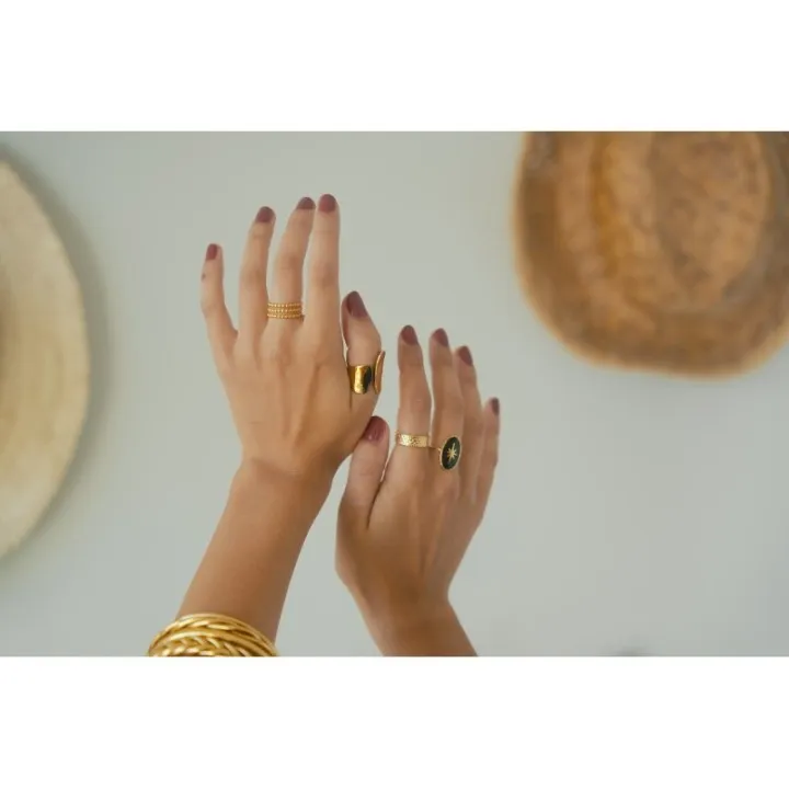 BAGUE ELASTIQUE COEUR ET ETOILE ACIER INOXYDABLE GOLD PETIT PRIX