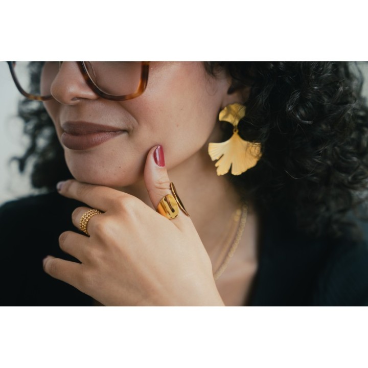 BAGUE XL OUVERTE MARTELEE ACIER INOXYDABLE GOLD PETIT PRIX