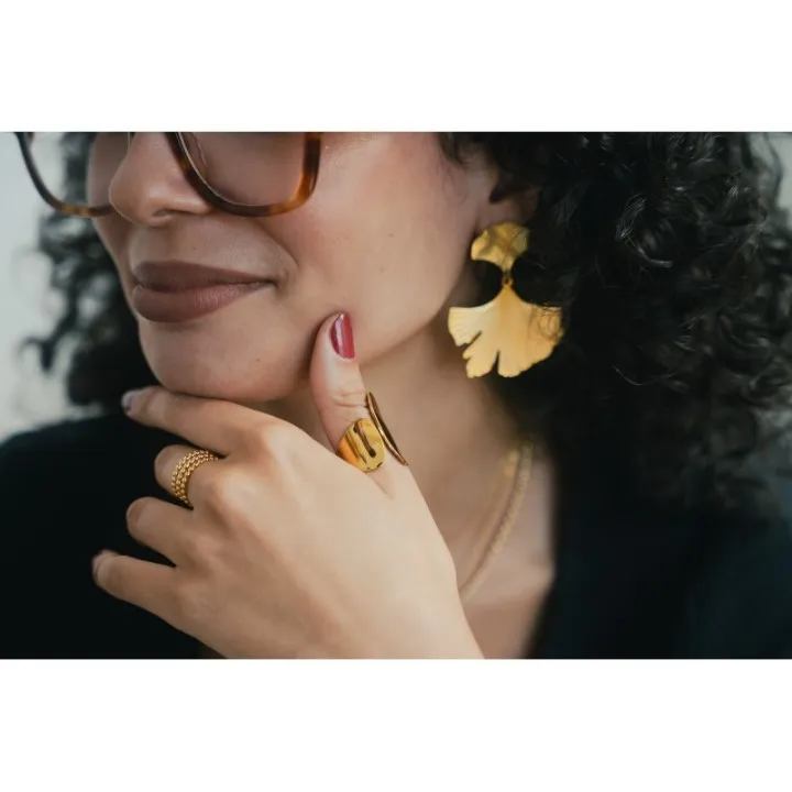 BAGUE ELASTIQUE COEUR ET ETOILE ACIER INOXYDABLE GOLD PETIT PRIX