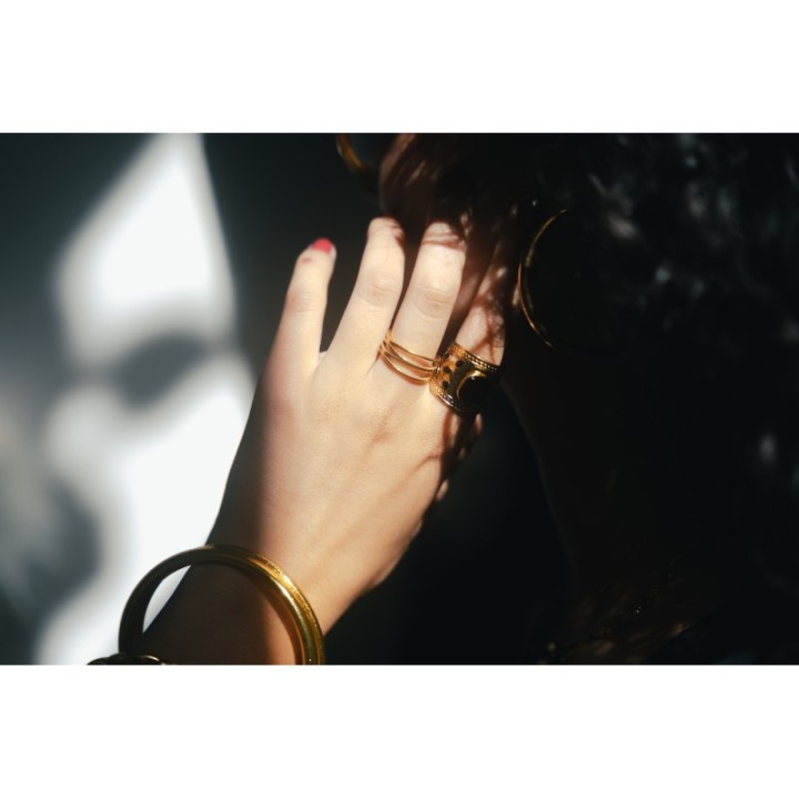 BAGUE TRIPLE ANNEAUX FINS ET LISSES ACIER INOXYDABLE GOLD PETIT PRIX