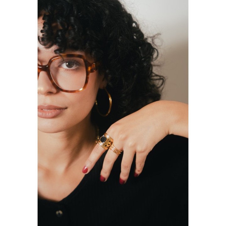 BAGUE TRIPLE ANNEAUX FINS ET LISSES ACIER INOXYDABLE GOLD PETIT PRIX