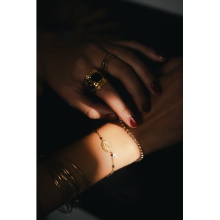 BRACELET NOIR MADONE ET CROIX ACIER INOXYDABLE GOLD PETIT PRIX