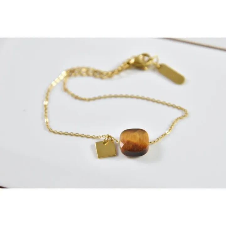 BRACELET PERLES GRIS METALLISE MEDAILLON ACIER INOX GOLD PETIT PRIX