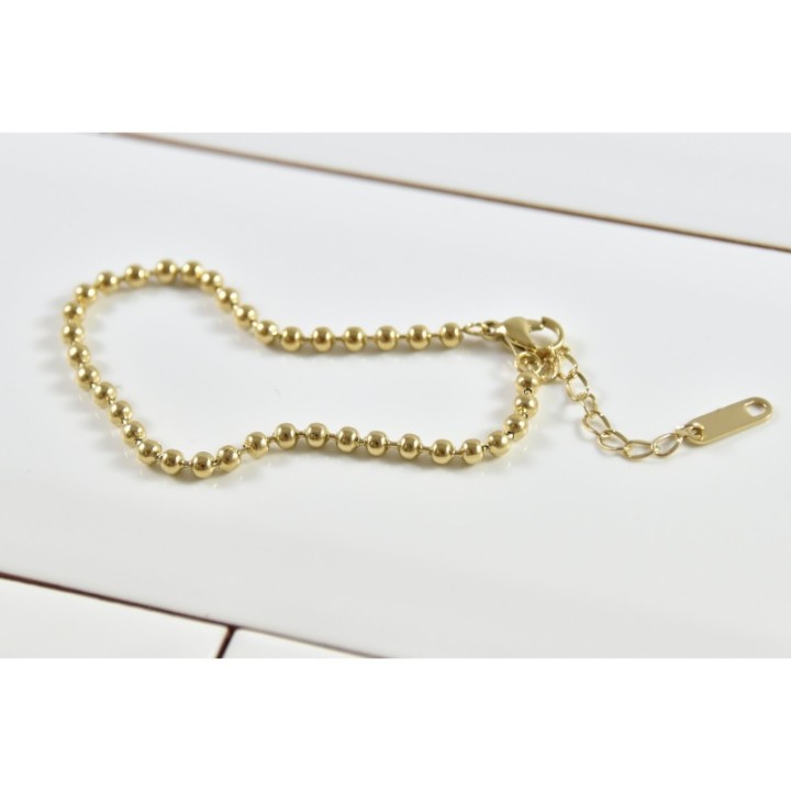 BRACELET PERLES GRIS METALLISE MEDAILLON ACIER INOX GOLD PETIT PRIX