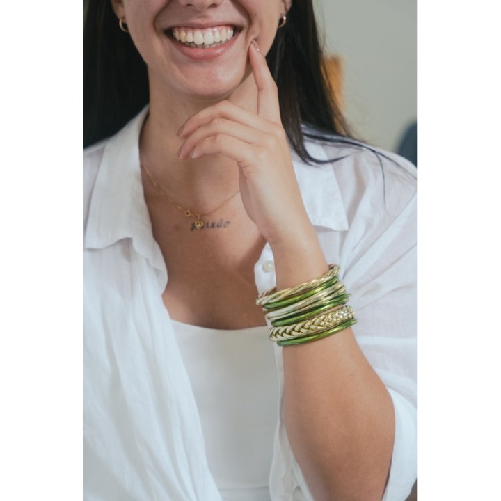 JONC BOUDDHISTE TIBETAINS KUMLAI TORSADE LIGHT GREEN PAS CHER