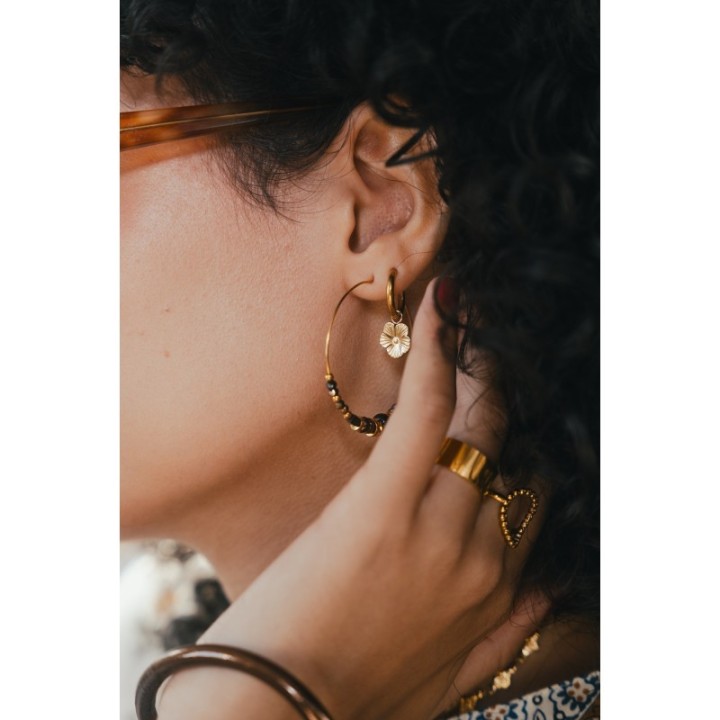 BOUCLE CREOLE FLEUR ACIER INOX GOLD PETIT PRIX