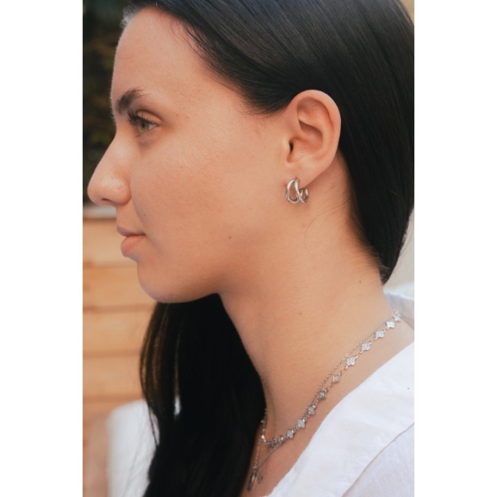 BOUCLES ANNEAUX ENTRELACES ACIER INOXYDABLE SILVER PETIT PRIX