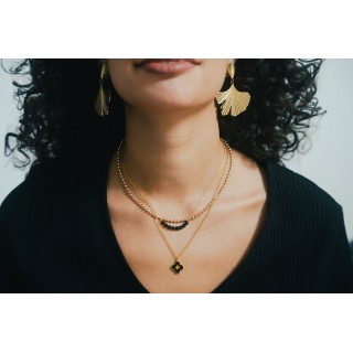 COLLIER MAILLE PERLES ACIER INOXYDABLE GOLD PETIT PRIX