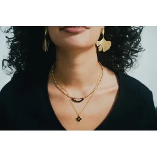 COLLIER MAILLE PERLES ACIER INOXYDABLE GOLD PETIT PRIX