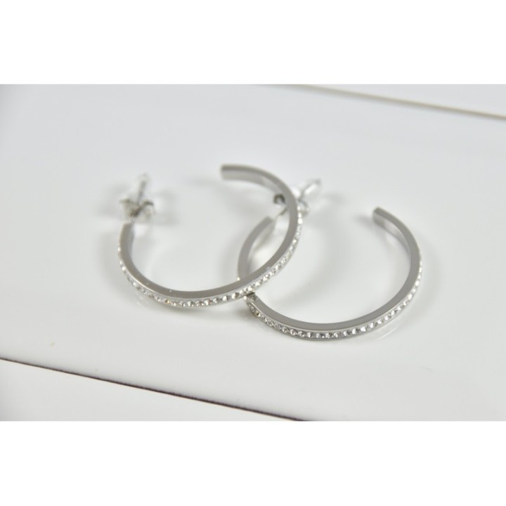 BOUCLES ANNEAUX ENTRELACES ACIER INOXYDABLE SILVER PETIT PRIX